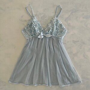 Flora Baby Blue Bow Mesh Lingerie Slip Dress